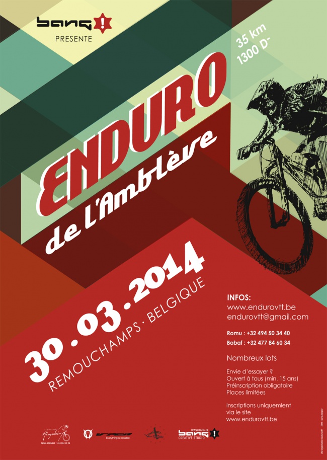 Affiche Bang! présente l'enduro de l'Amblève le 30 mars 2014